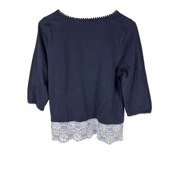 Boden Womens Top Navy Blue Jersey Broderie Overlay Pullover 3/4 Sleeve Size 10 - Picture 2 of 4